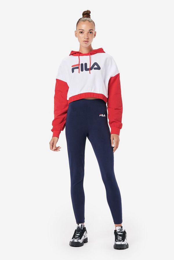 Blusa Moletom Capuz Fila Mulher Vermelhas/Branco/Azul Marinho - Fila Saachi Logo Portugal Lojas,ULMC